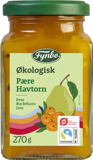 Fynbo Øko Marmelade Pære/havtorn 270 g.